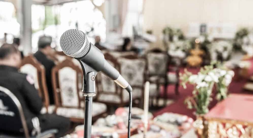 Microphone at a funeral service.