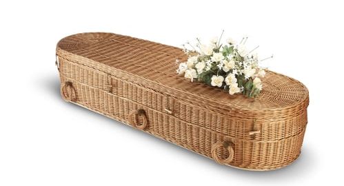 A wicker coffin.
