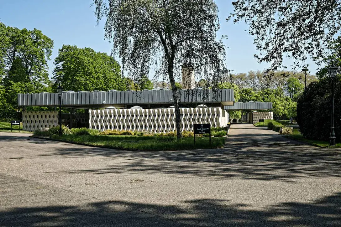 The modern City of London Crematorium in the City of London Cemetery