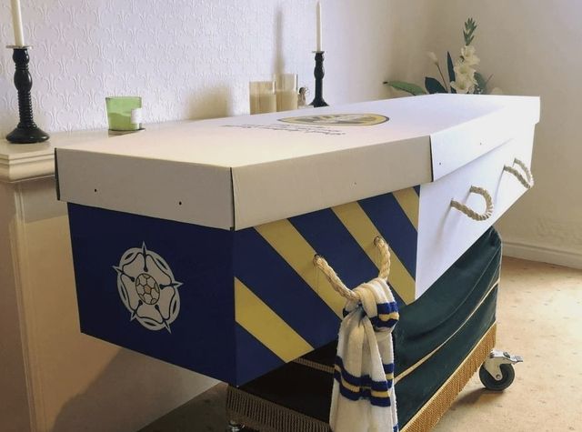 Personalised Leeds United cardboard coffin   Greenfield Coffins