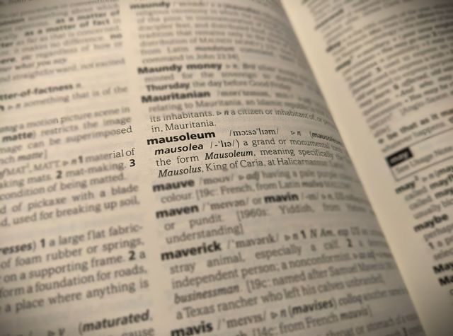 Dictionary page showing the definition of the word 'mausoleum'