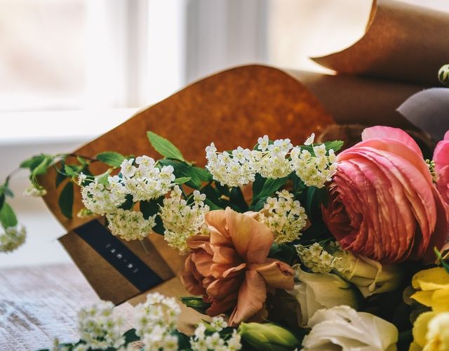 Bouquet of flowers as a funeral tribute. 