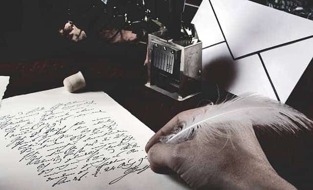 writing poem for a funeral with feather quill